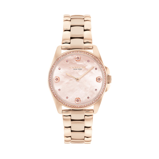 Coach 14504110 Women's Rose Gold Steel Bracelet and Blush Mother of Pearl & Stone Dial Quartz Watch