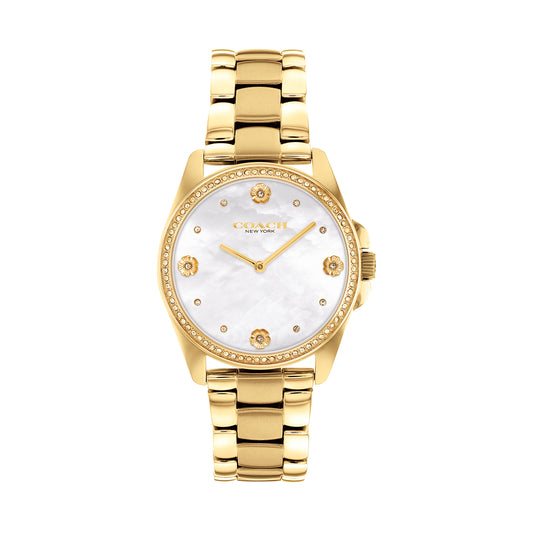 Coach 14504109 Women's Gold Steel Bracelet and White Mother of Pearl & Stone Dial Quartz Watch