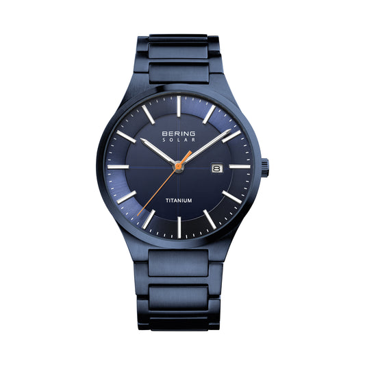 Bering 15239-797 Men's Blue Titanium Strap with Titanium Links Solar Watch
