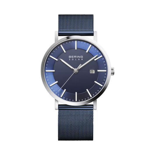 Bering 15439-307 Men's Blue Steel Mesh Solar Watch