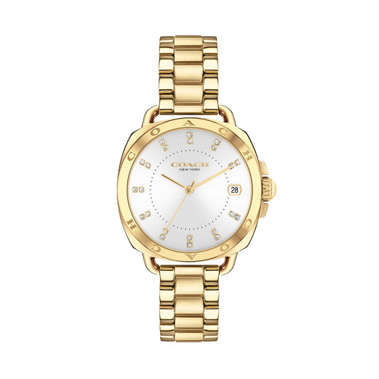 Coach 14504157 Women's Gold Ionic Plated Steel Bracelet and White Dial Quartz Watch