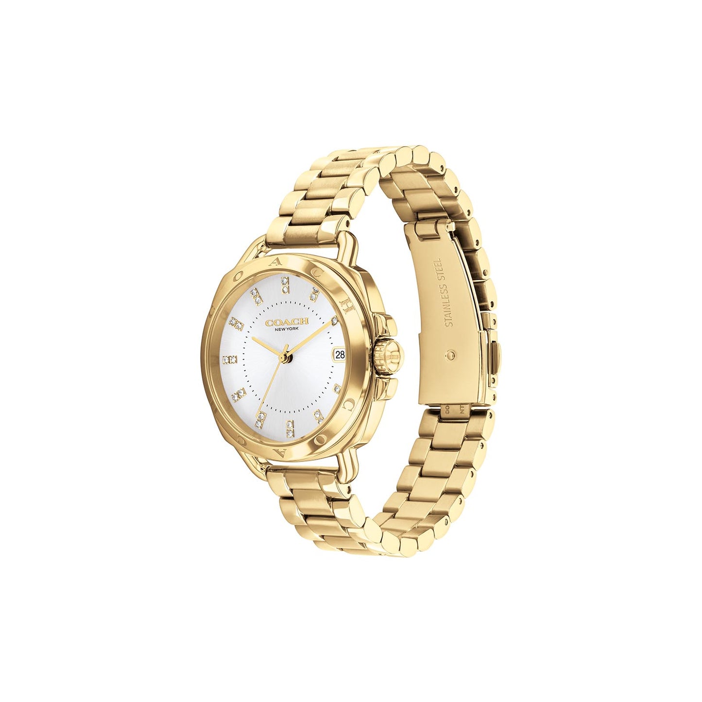 Coach 14504157 Women's Gold Ionic Plated Steel Bracelet and White Dial Quartz Watch
