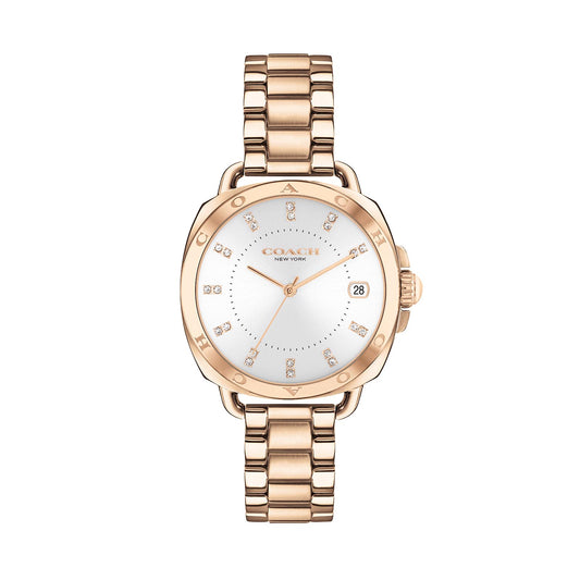 Coach 14504158 Women's Rose Gold Ionic Plated Steel Bracelet and White Dial Quartz Watch