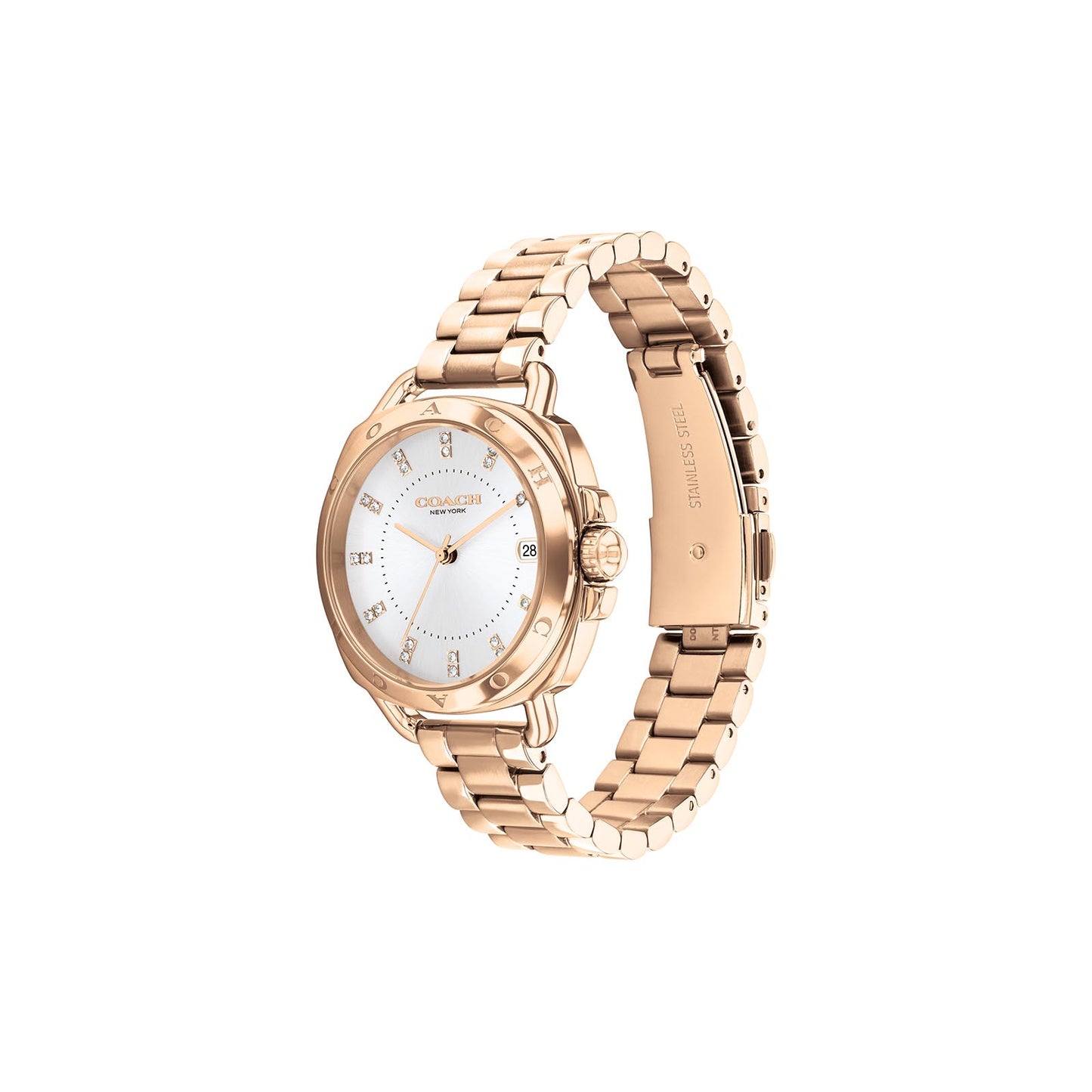 Coach 14504158 Women's Rose Gold Ionic Plated Steel Bracelet and White Dial Quartz Watch